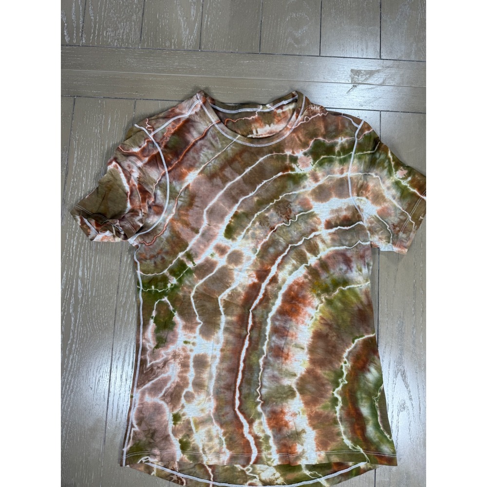 Lululemon Shirt Mens XS Small Brown Green Custom Geode Tie Dye Short Sleeve Tee